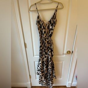 Vici silky leopard hi-low wrap dress